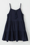GY2685 Navy Girls Tiered Texture Knit Sleeveless Tassel Top Flat Front