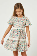 GY2697 Lavender Girls Lace Trim Floral Print Dress Front