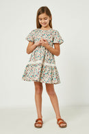 GY2697 Lavender Girls Lace Trim Floral Print Dress Full Body