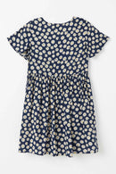 GY2706 Navy Girls Floral Flutter Sleeve Pocket Dress Flat Back
