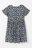 GY2706 Navy Girls Floral Flutter Sleeve Pocket Dress Flat Back
