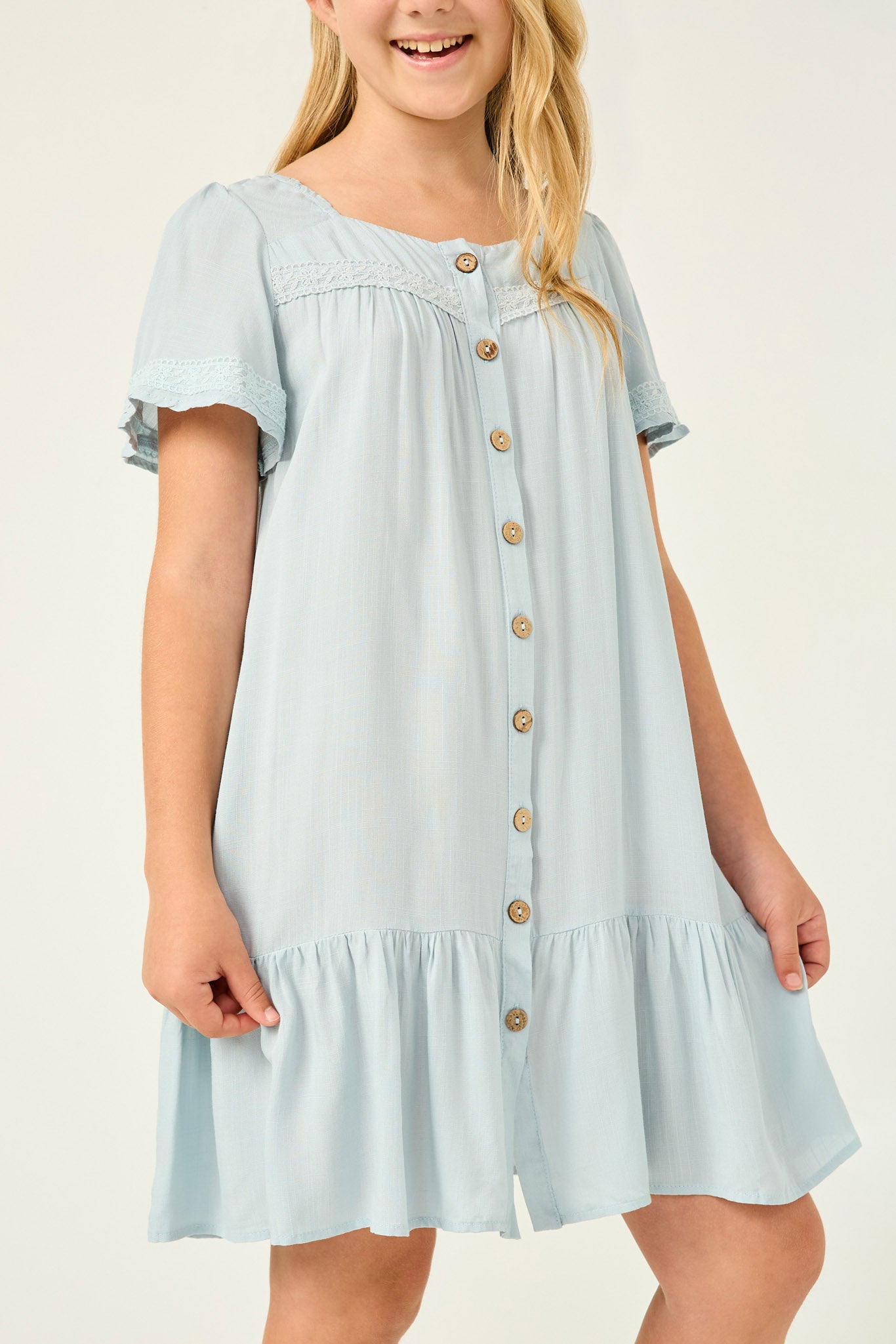 Lace Trim Buttoned Dress
