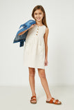 GY2712 Off White Girls Sleeveless Buttoned Textured Mini Dress Full Body