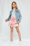 GY2717 Pink Girls Tie Dye Smocked Tiered Mini Skirt Full Body