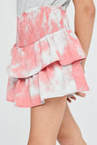 GY2717 Pink Girls Tie Dye Smocked Tiered Mini Skirt Close Up