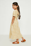 GY2724 Mustard Girls Plaid Button Up Bow Back Dress Side