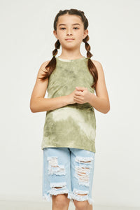 GY2728 OLIVE Girls Tie Dye Racerback Active Tank Front