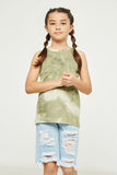 GY2728 OLIVE Girls Tie Dye Racerback Active Tank Front