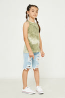 GY2728 OLIVE Girls Tie Dye Racerback Active Tank Full Body