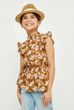 GY2729 Mustard Girls Floral Smocked Neck Sleeveless Top Front