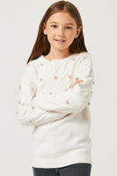 GY2735 MAUVE Girls Long Cuff Chevron Pom Pom Sweater Top Front