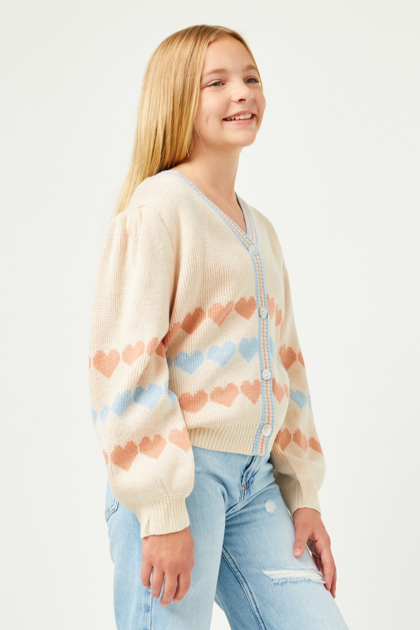 Heart Striped Buttoned Sweater Cardigan