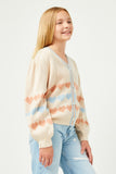 GY2740 CREAM Girls Heart Striped Buttoned Sweater Cardigan Front