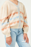 GY2740 CREAM Girls Heart Striped Buttoned Sweater Cardigan Detail