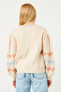 GY2740 CREAM Girls Heart Striped Buttoned Sweater Cardigan Back