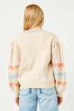 GY2740 CREAM Girls Heart Striped Buttoned Sweater Cardigan Back