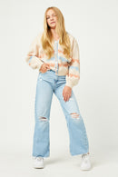 GY2740 CREAM Girls Heart Striped Buttoned Sweater Cardigan Full Body 2