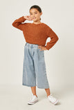 Girls Popcorn Knit Pullover Sweater Pose