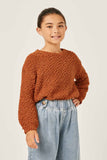 Girls Popcorn Knit Pullover Sweater Front
