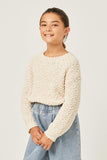Girls Popcorn Knit Pullover Sweater Front