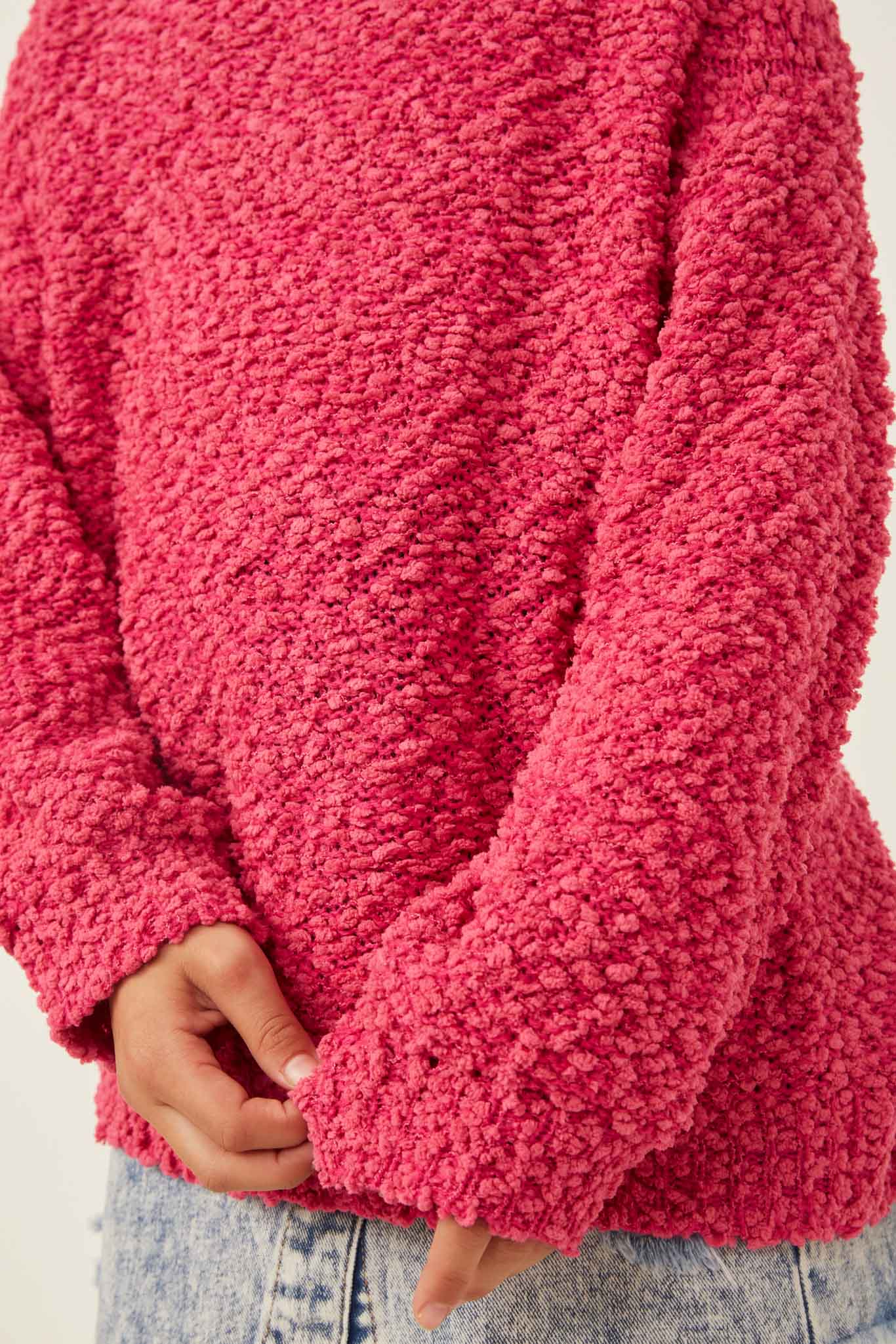GY2741 Fuchsia Girls Popcorn Knit Pullover Sweater Detail