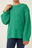GY2741 Kelly Green Girls Popcorn Knit Pullover Sweater Front