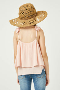 GY2751 Pink Girls Embroidered Tiered Pleated Tank Back