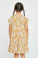 GY2754 MUSTARD Girls Ditsy Floral Ruffle Sleeve Dress Back