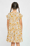 GY2754 MUSTARD Girls Ditsy Floral Ruffle Sleeve Dress Back