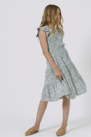 GY2756 OLIVE Girls Ditsy Floral Smocked Bodice Midi Dress Gif