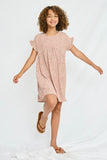 GY2768 MAUVE Girls Dotted V Neck Gathered Tunic Front