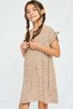GY2768 TAUPE Girls Dotted V Neck Gathered Tunic Front