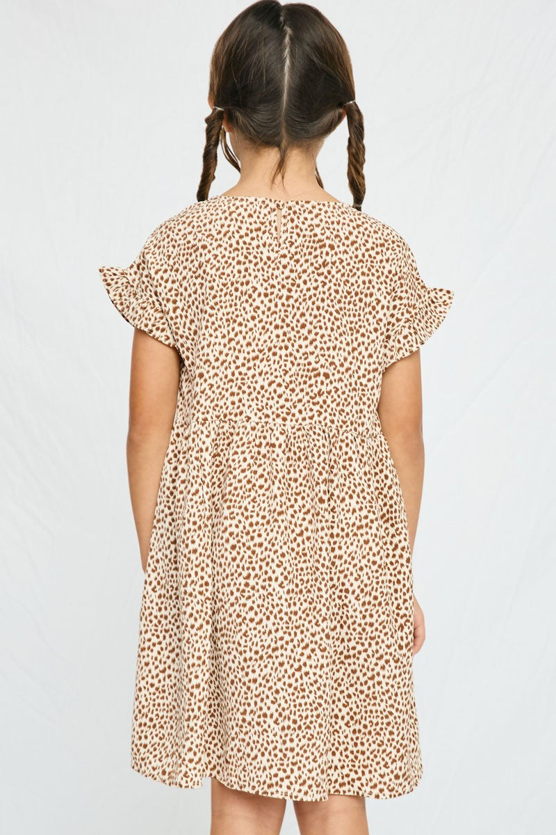 GY2768 TAUPE Girls Dotted V Neck Gathered Tunic Back