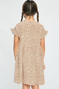 GY2768 TAUPE Girls Dotted V Neck Gathered Tunic Back