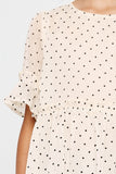GY2775 Ivory Girls Ruffled Detail Sheer Polka Dot Peplum Top Back