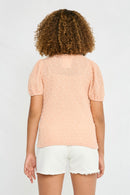 GY2776 BLUSH Girls Swiss Dot Loose Knit Puff Sleeve Top Back
