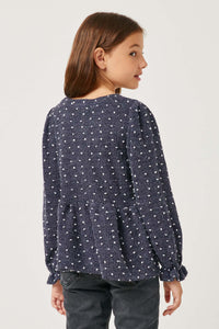 GY2794 NAVY Girls Mini Pom Pom Long Sleeve Baby doll Top Back