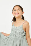 Girls Lace Bodice Tiered Tank Dress Front