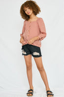 GY2807 RED Girls Gingham Tie Sleeve Buttoned Blouse Full Body