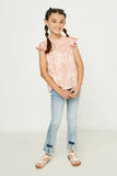 Smocked Mock Neck Ruffle Tie Dye Top