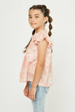 GY2812 MAUVE Girls Smocked Mock Neck Ruffle Tie Dye Top Side