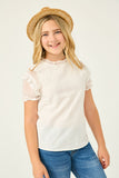 GY2814 Off White Girls Mix Media Ruffled Sleeve Textured Top Front