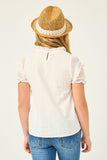 GY2814 Off White Girls Mix Media Ruffled Sleeve Textured Top Back