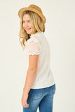 GY2814 Off White Girls Mix Media Ruffled Sleeve Textured Top Side