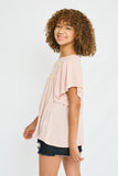 GY2825 BLUSH Girls Floral Embroidered Ruffle Sleeve Textured Top Side