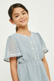 GY2827 BLUE Girls Floral Embroidered Swiss Dot Top Detail