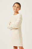GY2856 Cream Girls Popcorn Pull Over Sweater Dress Front