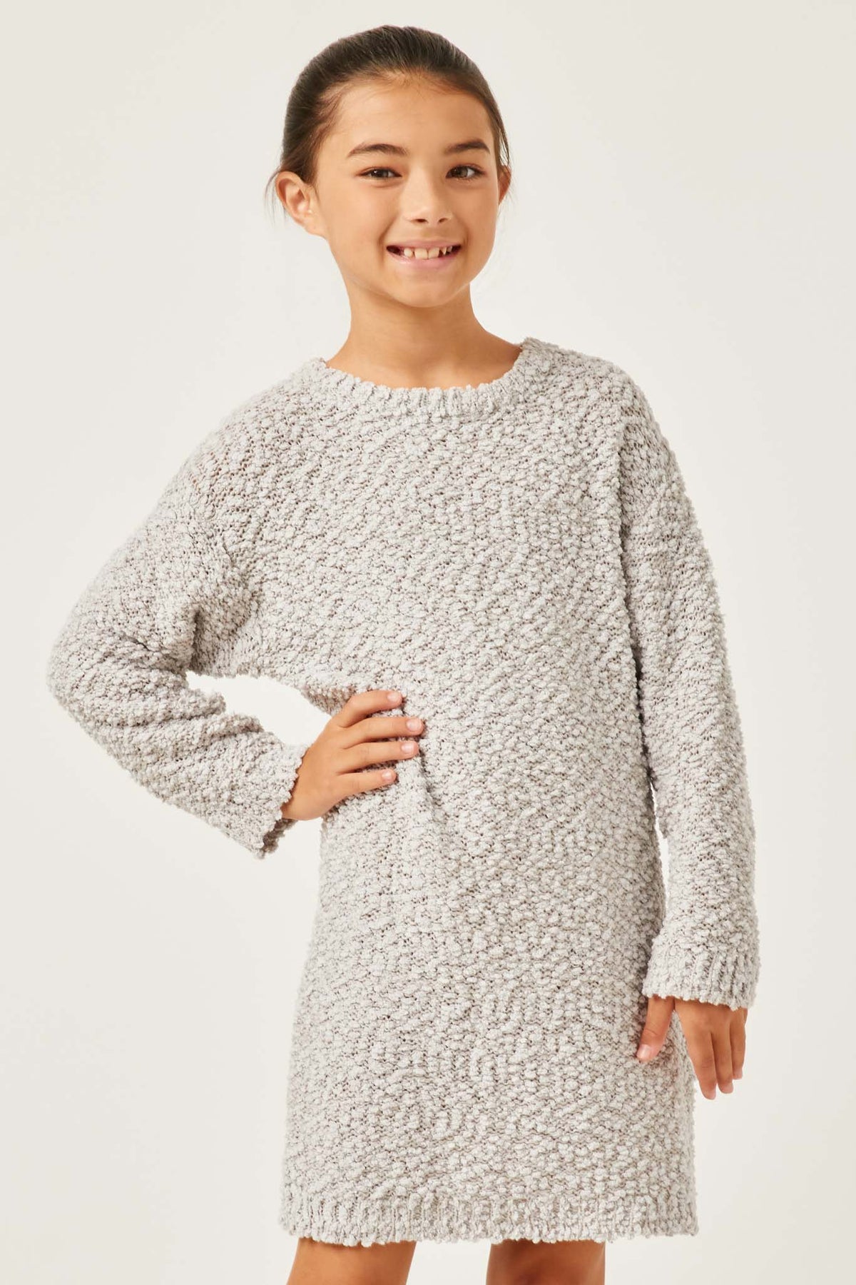 Girls Textured Long Sleeve Dress