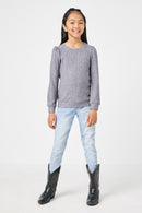 GY2857 GREY Girls Long Sleeve Cable Knit Detail Top Full Body