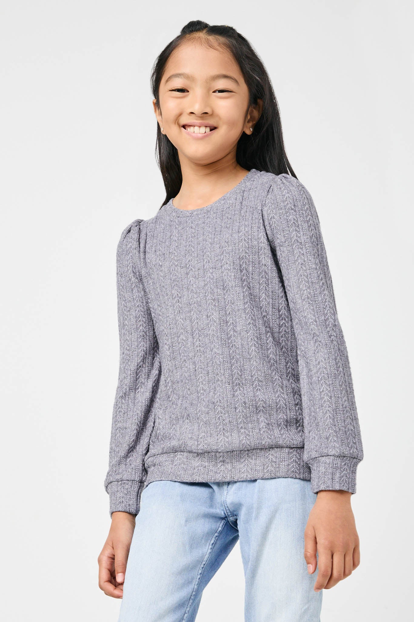 Long Sleeve Cable Knit Detail Top